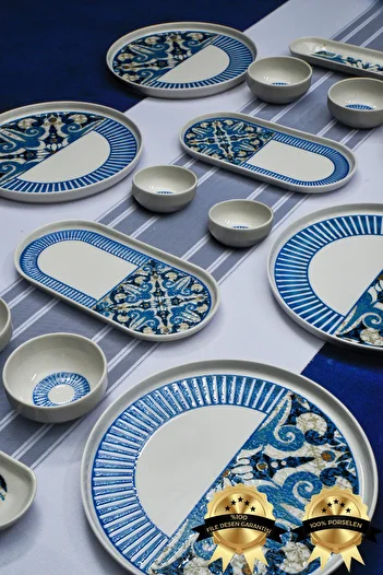 Heda Porselen Azur 16 Piece Porcelain Breakfast Set for 6