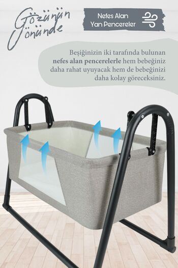 Perilla Sallanır Portatif Cibinlikli Anne Yanı Bebek Beşik Kahverengi