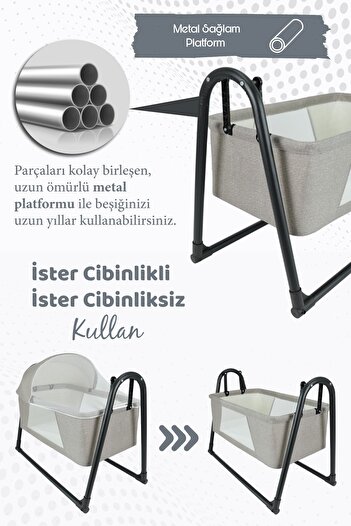 Perilla Sallanır Portatif Cibinlikli Anne Yanı Bebek Beşik Kahverengi