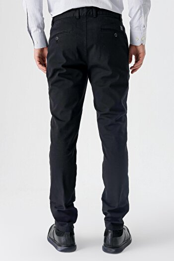 İmza Siyah Pamuklu Yandan Cepli Casual Slim Fit Chino Pantolon 1003235117