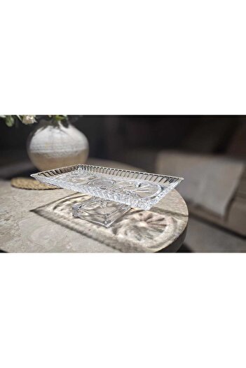 ABAREEK Rectangular glass serving plate with base 34*17 cm