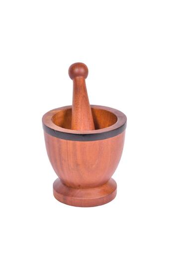 ABAREEK Natural Vietnamese wood mortar and pestle. Size 14 cm
