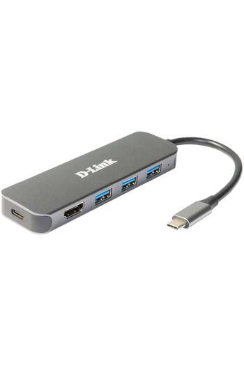 D-Link HUB USB D-LINK DUB-2333, USB Type C, cablu 10 cm, metalic, Argintiu