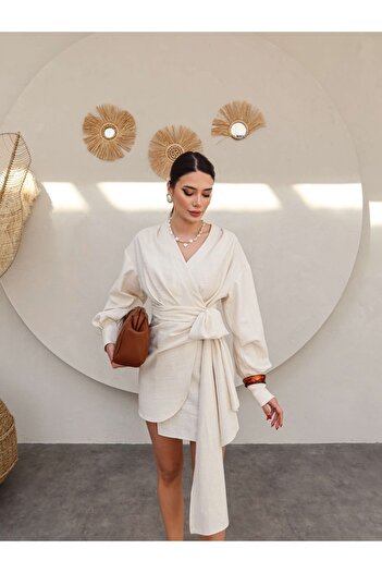 ESRAHELVACI Linen Asymmetrical Mini Dress