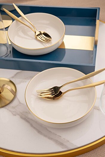Kütahya Porselen Moderna Set of 2 20 cm Bowl Gold Mesh