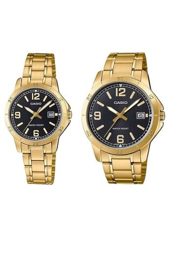 Casio Casio Analog Couple Watch with Gold Dial MTP/LTP-V004G-1BUDF