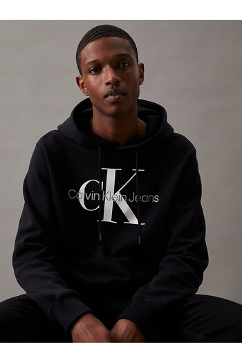 Calvin Klein Pánská mikina J30j320934-beh Core Monogram Hoodie Crew Neck Regular Fit Plain Black
