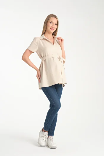 Entarim Maternity Shirt Collar Pleated Tunic