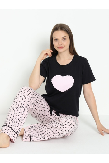 İPEKTENİM Love Patterned Heart Printed Pajama Set
