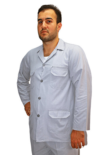 Beratnur Luxury Men's Linen 4-Pocket Double Safari Suit Hajj Umrah Outfit Light Gray