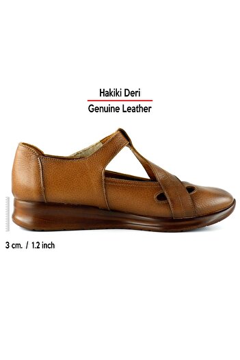 Erkan Saçmacı Frida Tan Genuine Leather Cutout Detailed Velcro Casual Shoes