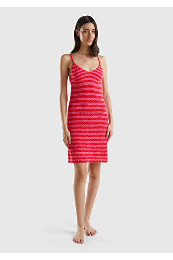 United Colors of Benetton Women's Red Mix Cotton Blend All over Print V-Neck Strap Dress