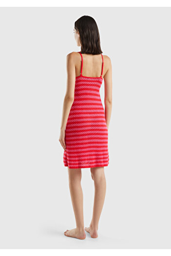 United Colors of Benetton Women's Red Mix Cotton Blend All over Print V-Neck Strap Dress