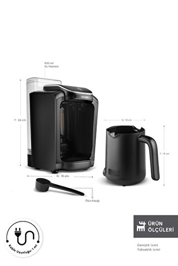 Karaca Hatır Turkish Coffee Machine with Automatic Water Intake Reservoir 5 Cup Capacity Black