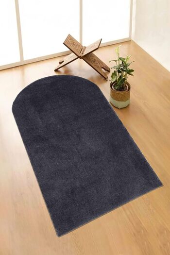 BEĞENDİ HOME Washable Plush Prayer Rug with Overlock Prayer Beads Anthracite