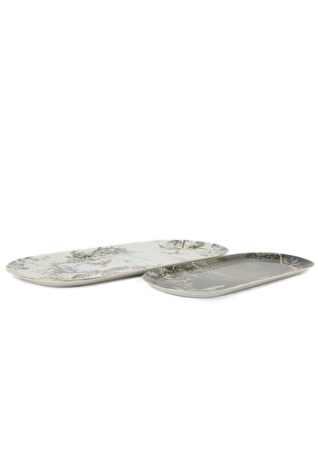 Mikasa Moor Plomo 2-Piece Oval Serving Plate 42 and 33cm