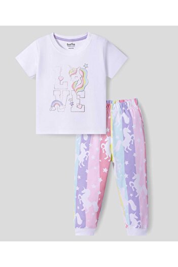 Bonfino Bonfino Unicorn Printed Pyjama Set - White