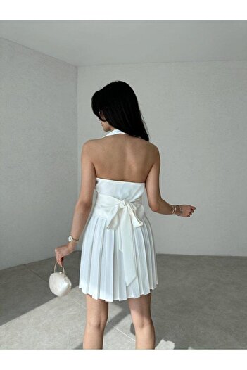 MİSSCİXFASHİON Belt Detailed Evening Dress and Pleated Skirt Double Set - Halter Vest