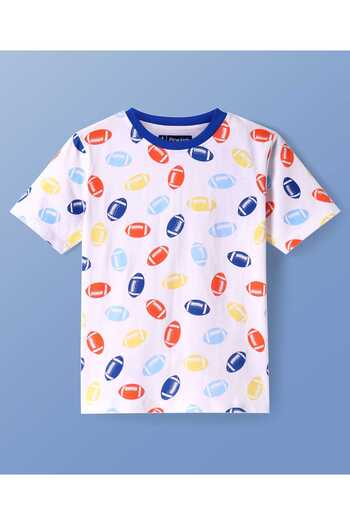 Pine kids Pine Kids Single Jersey Knit Half Sleeves Shorts Night Suit With Rugby Print - White