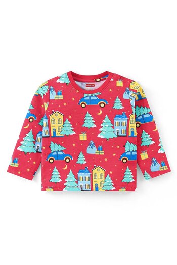 Babyhug Babyhug Cotton Knit Full Sleeves Night Suit With Cars Print - Red