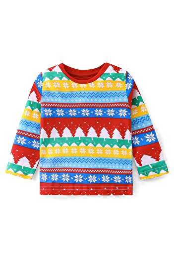 Babyhug Babyhug Cotton Knit Full Sleeves Night Suit with Christmas Theme Print - White