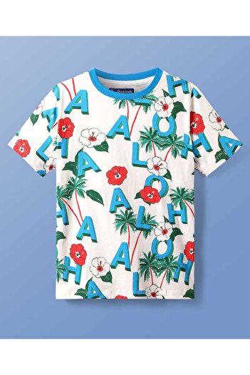 Pine kids Pine Kids T-Shirt and Shorts Set with Tropical Theme Print - White