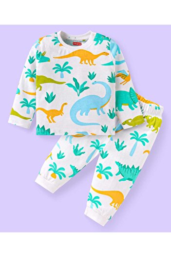 Babyhug Babyhug Night Suit with Dino Print - White