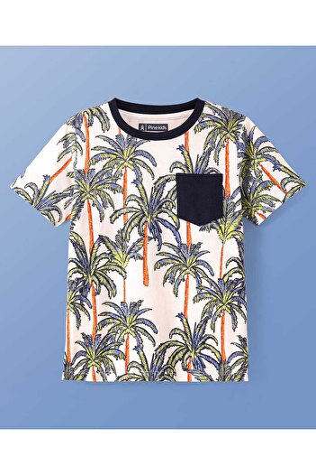 Pine kids Pine Kids T-Shirt and Shorts Set with Tropical Print - White