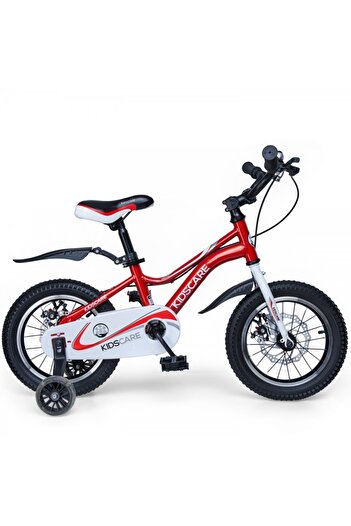 KidsCare Children's bicycle for 3-6 years, 14 inch wheels, with training wheels and disc brakes, red