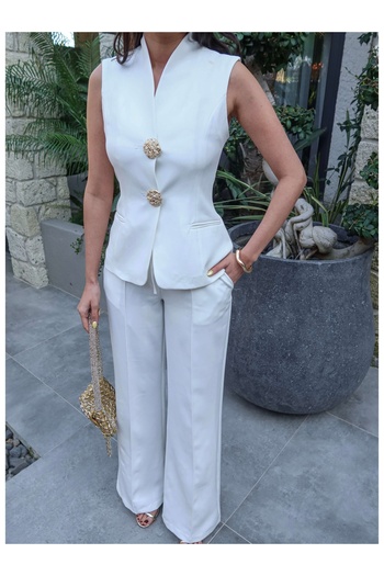 ESRAHELVACI Gold Buttoned Vest Set
