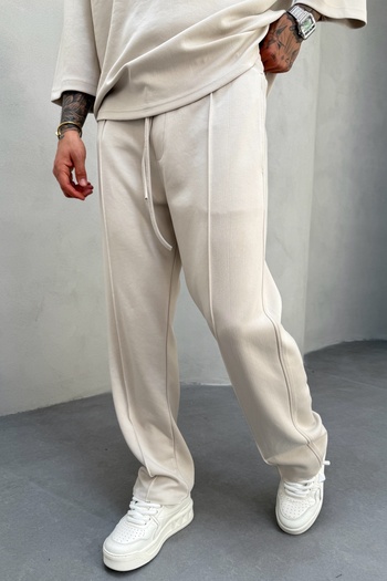 MADZEYMODA Men's Oversize Fit T-Shirt and Pant Bottom Set Beige Color Oyaho