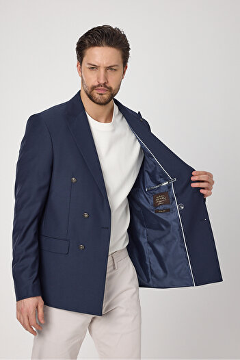 Frappoli Fatuse Men's Navy Double Breasted 4 Season Blazer Jacket with 6 Metal Buttons