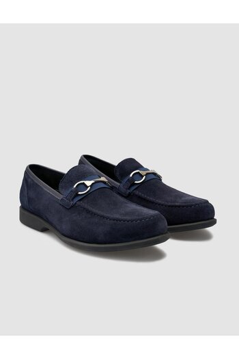 Cabani Genuine Leather Navy Blue Men's Loafer with Buckle Detail