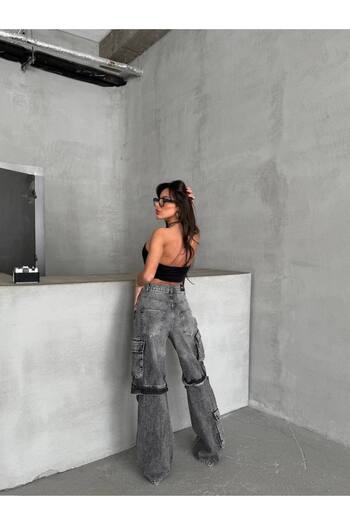 DENİKK Ktrend Special Design Wide Leg Comfortable Fit Bellow Pocket Open Knee Palazzo Trousers