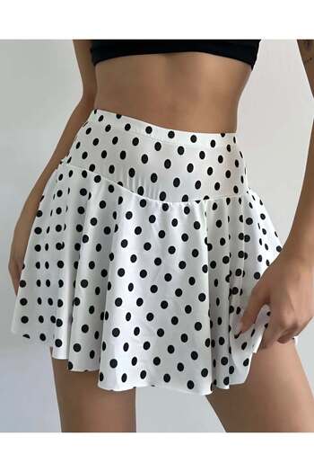 Qvien Secret Women's Summer Sports and Casual Polka Dot Patterned Mini Skirt with Shorts