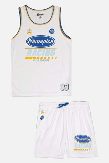 Brooklyn Kids Boy 2 Pcs Graphic Print Cycling Jersey And Shorts Set, White