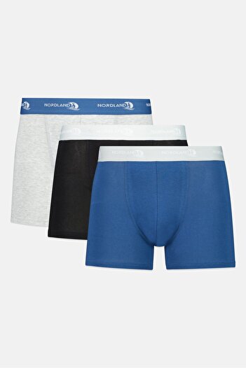 Nordland Men 3 Pieces Brand Logo Boxer Brief, Black/Blue/Grey
