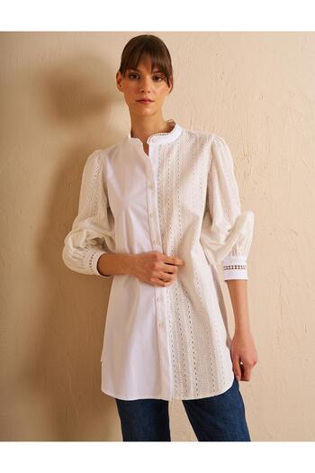 Kayra 100% Cotton Embroidered Tunic Optical White