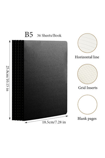 Choice Blank pages 5pcs B5 Black 5Pcs A5 B5 A4 Notebook,36 Sheets/72 Pages/Book,Kraft paper And Black Cover