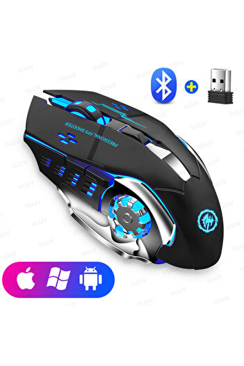 Choice Black Rechargeable Bluetooth Wireless Mouse with 2.4G USB for Laptop Macbook PC Computer Backlight G