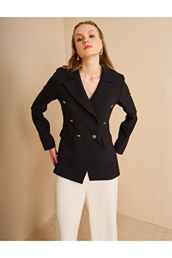 Kayra Buttoned Blazer Jacket Black