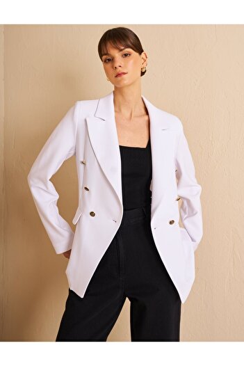 Kayra Buttoned Blazer Jacket - Optical White