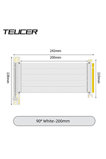 Choice كابل PCI-E 4.0 أبيض بطول 20 سم من TEUCER PCI-E 4.0 X16 Riser لبطاقة الفيديو، محمي من التداخل الكهرومغناطيسي، مرن وعالي السرعة
