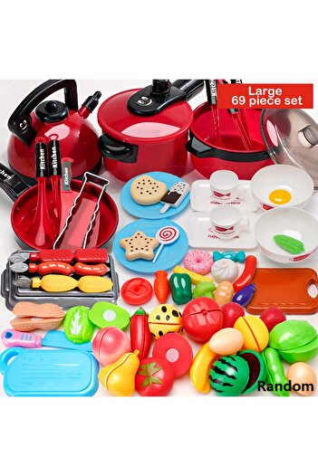 choice2 69pcs Children's simulation high-detail red cooking kitchen utensils, home school use chef pretend p