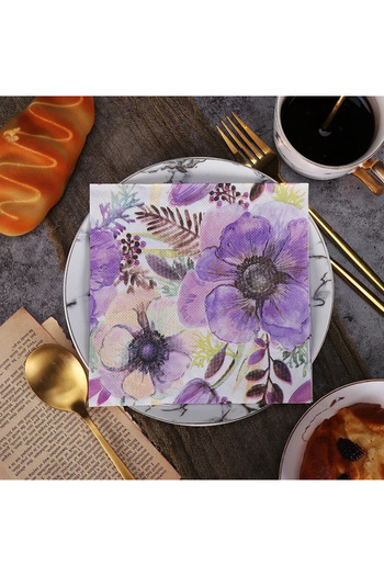 Choice 20pcs New Purple Flowers Wedding Colourful Napkins Printed Paper Napkins Wedding Decoration Supplies