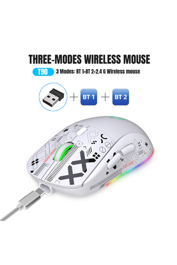 Choice1 WHITE 3 Modes Bluetooth Gaming Mouse Rechargeable 2.4G USB Wireless RGB Backlight Mouse for iPad Tab