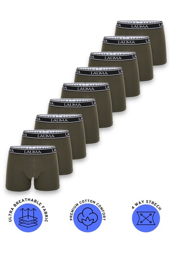 LAUMA Men's Boxer 9 Pack – Khaki, Cotton, Stretch, Lycra Underwear