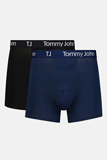 Tommy John Men 2 Pack 4 inseam Brand Logo Boxer Briefs, Multicolor