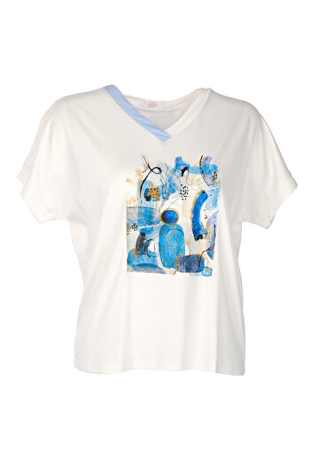 Vedi Women's Oversize V-Neck Short Sleeve Minimalist Blouse - Ideal for Casual Combos