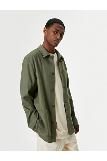 Koton Shirt Jacket - Pocket Foot Button Classic Collar Linen Blend